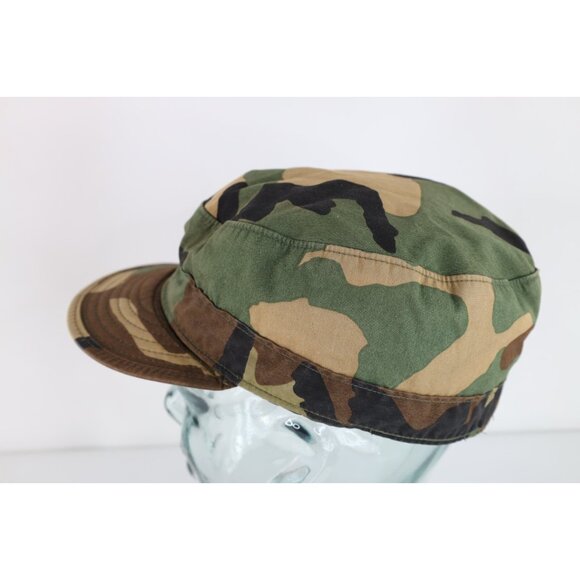 Vintage 80s USGI Distressed Military Woodland Camouflage Cap Hat 7 5/8 USA - Picture 4 of 10